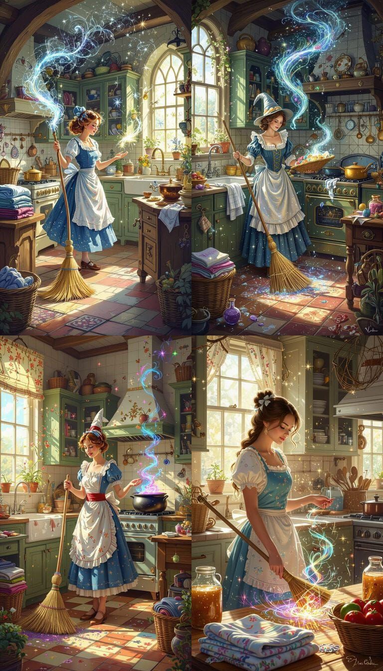 Magical Homemaker Completes Enchanted Chores in Whimsical Ki...
