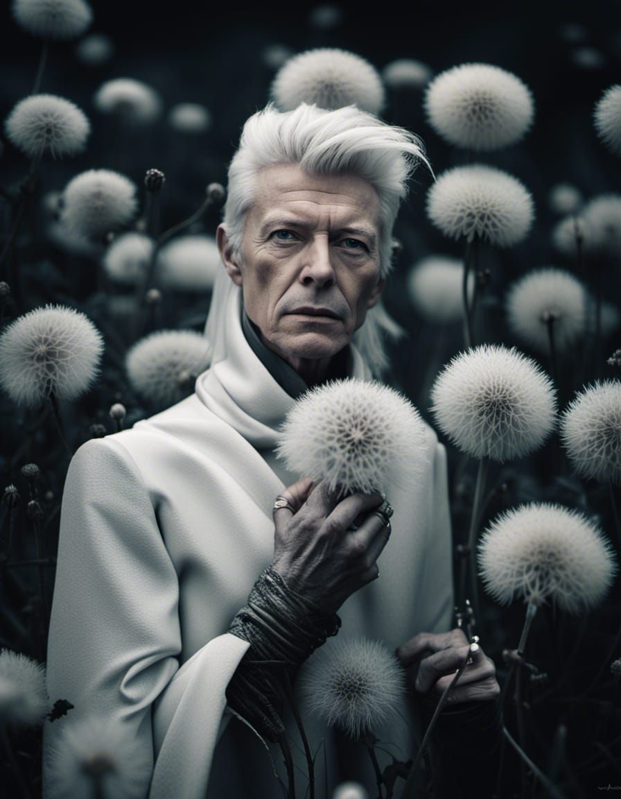 Ethereal Fairy Portrait with Dandelions in Infrared