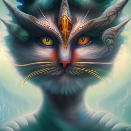 Magic Cat Macrame Painting with Third Eye