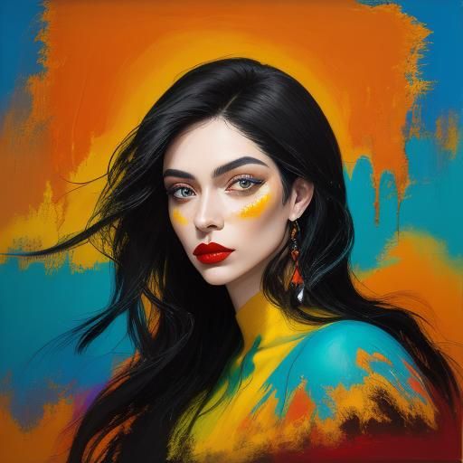 Abstract Expressionism Portrait: Woman with Red Lips