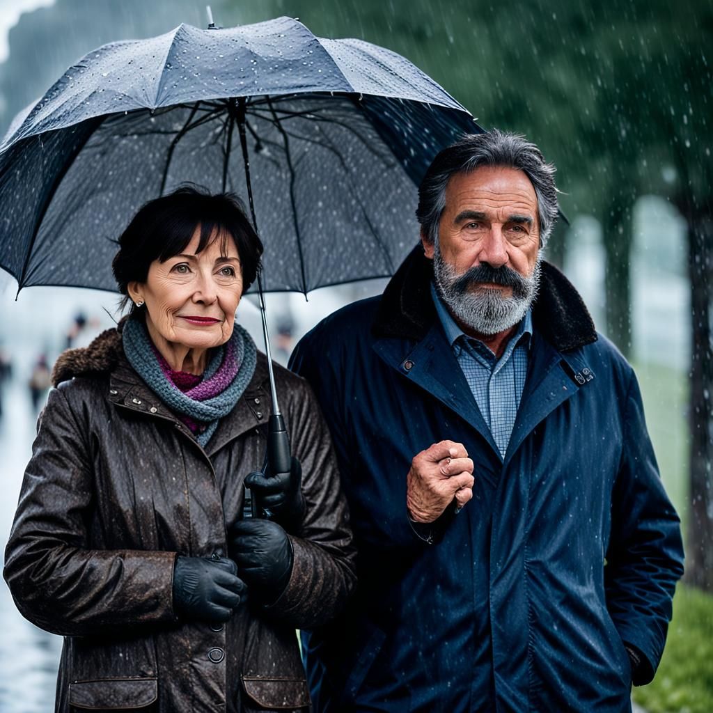 Italian Couple Walking in Rainy Weather