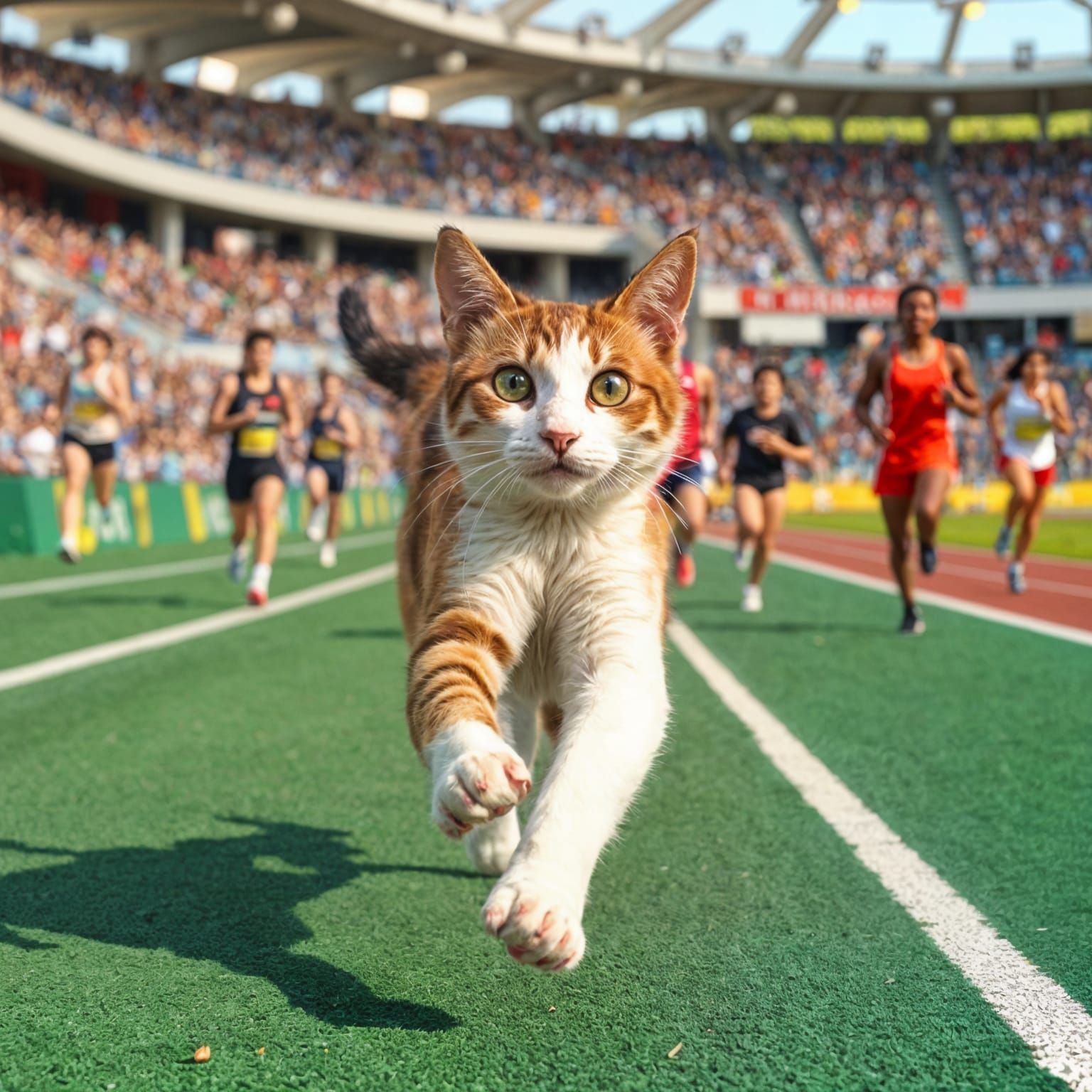 Calico Cat Runs in the Olympics: Photorealistic Close-Up