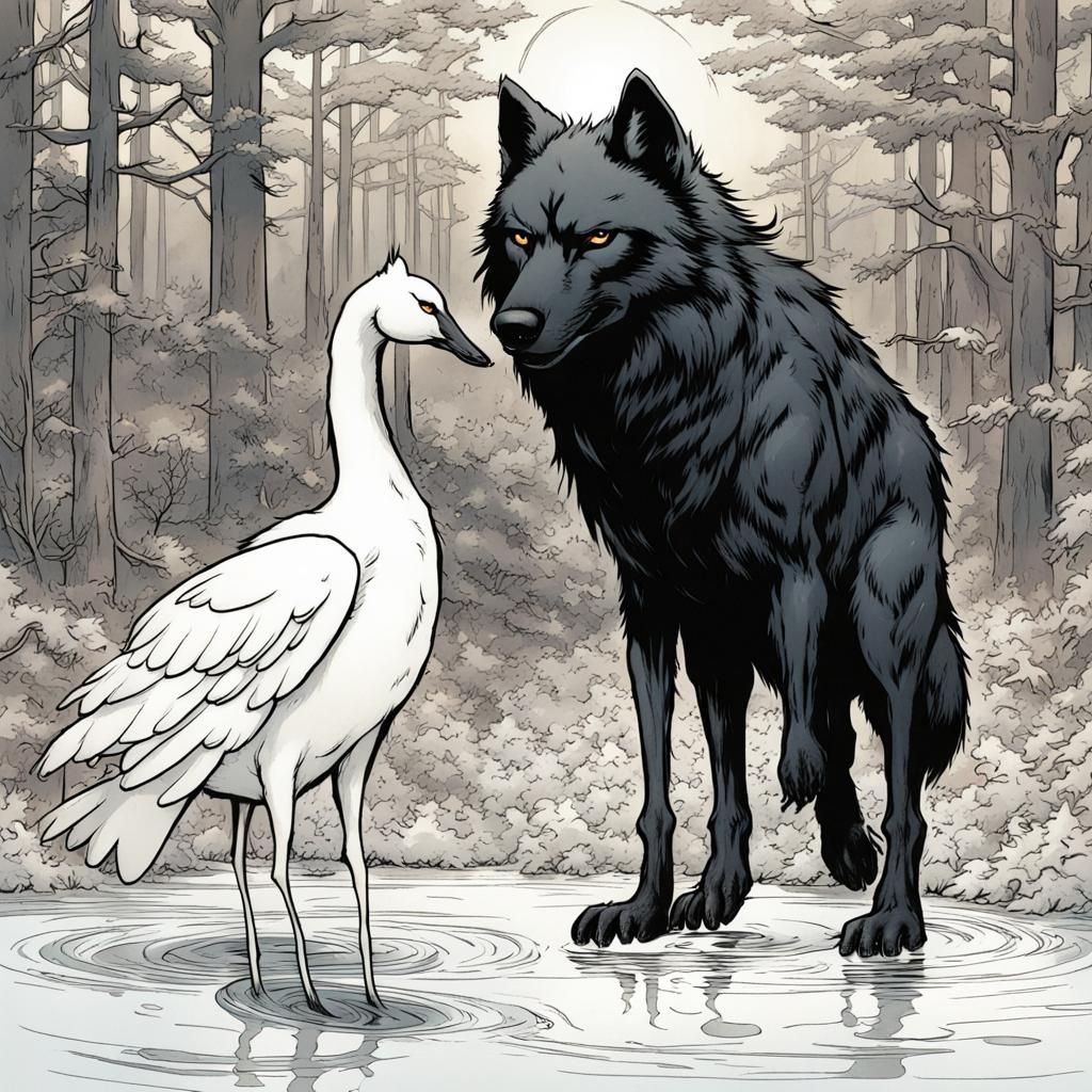 Black Wolf and Swan in Fables Comic Style