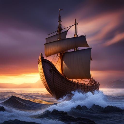 Epic Viking Ship in Dark Fantasy Style