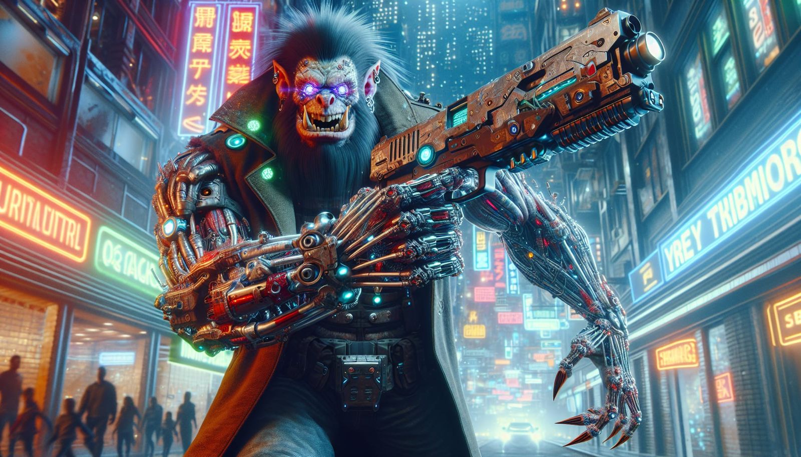 Cyberpunk Troll Street Samurai with Metallic Arm