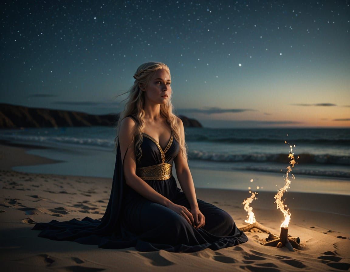 Norse Goddess Under Starry Night Sky