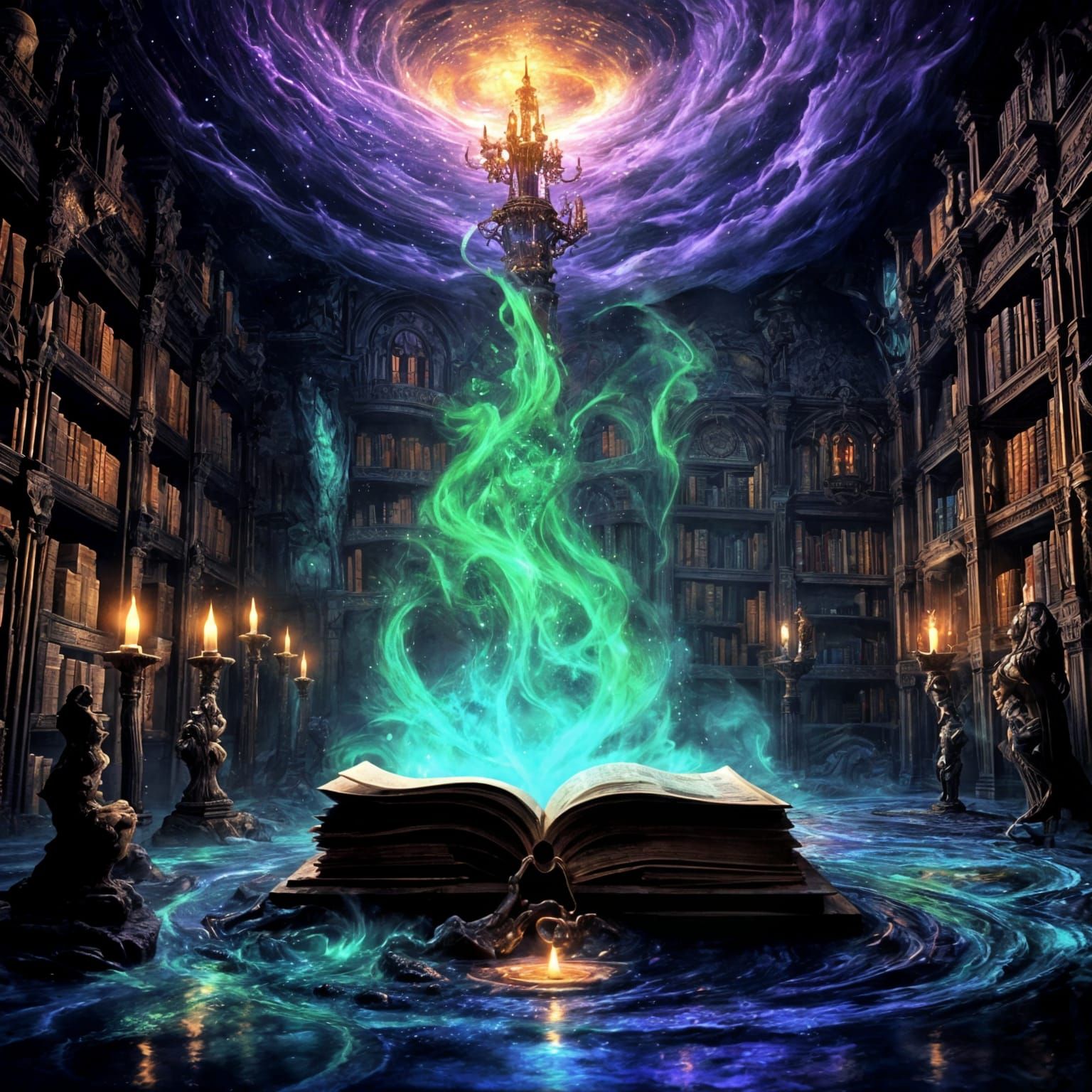 Ethereal Fantasy Realm with Ancient Spellbooks