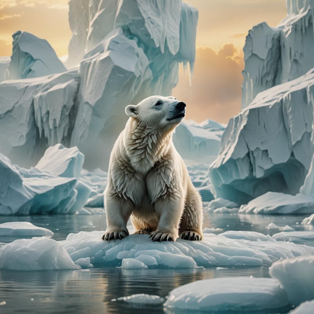 Baby Polar Bear on Melting Iceberg: Digital Matte Painting