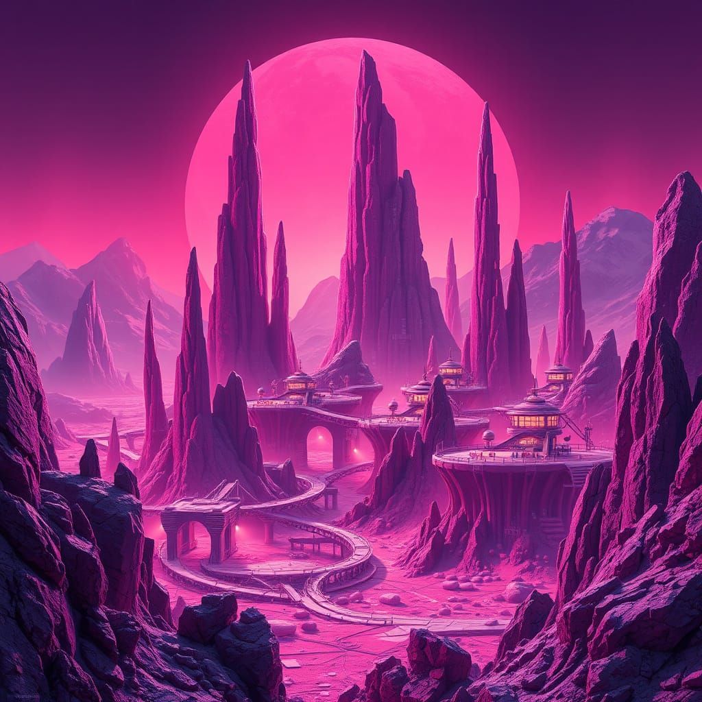 Futuristic Alien Mining Town in Neon Surrealism