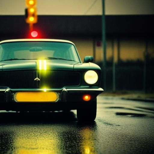 Dog Driving Car in Cinematic Film Still