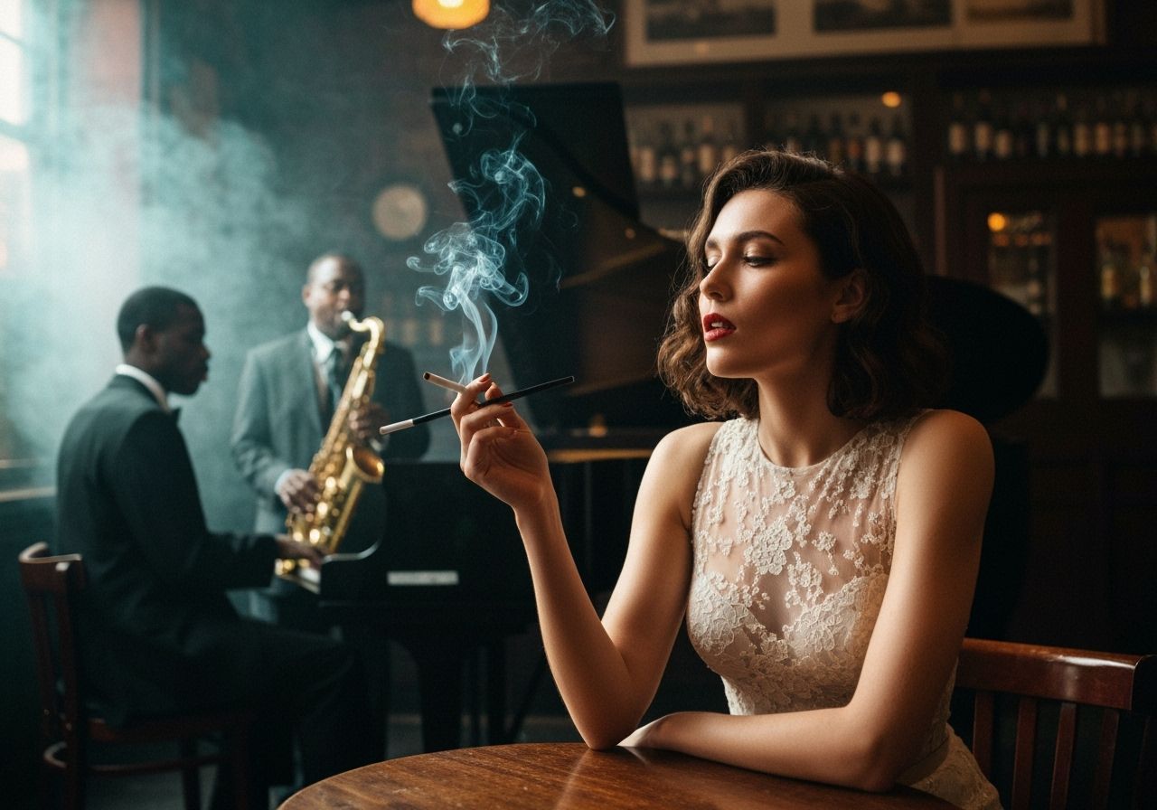 Elegant Woman in Smokey New Orleans Jazz Bar