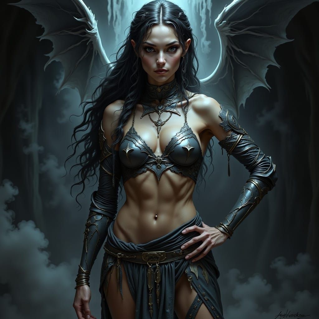 Regal Warrior Maiden in Dark Fantasy Armor