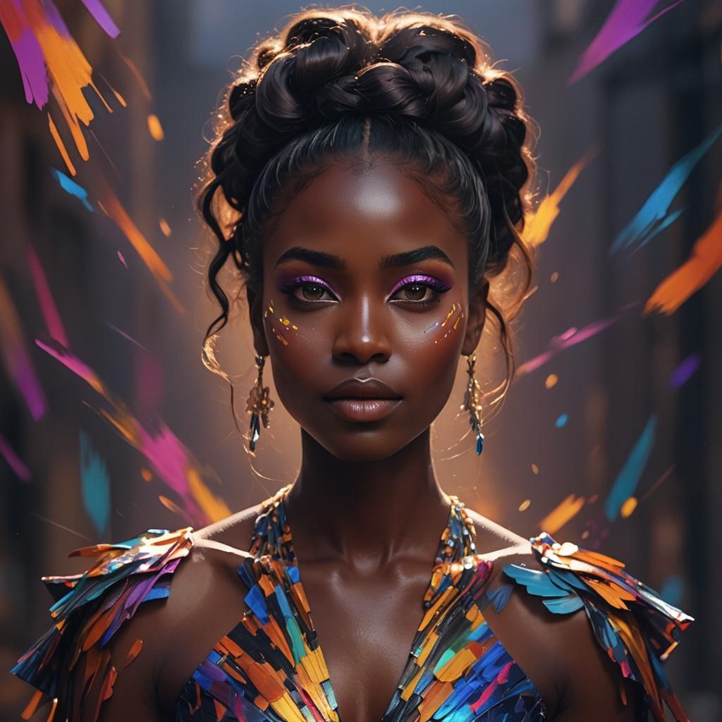 Radiant Dark-Skinned Woman in Vibrant 3D Art Style
