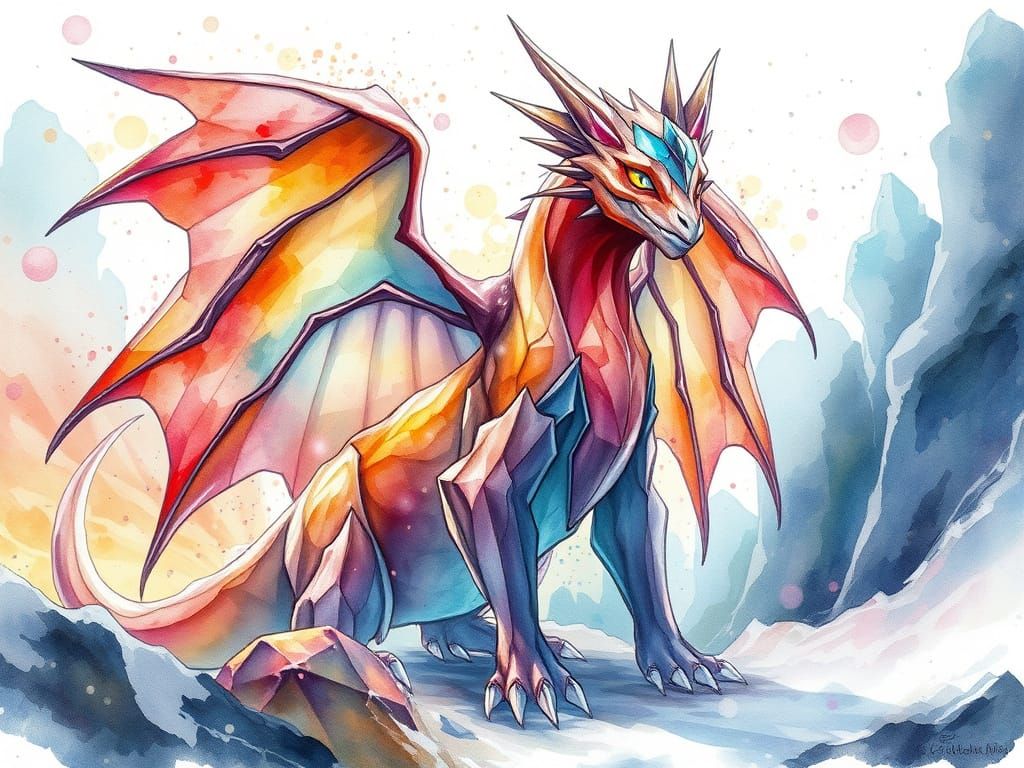 Fantasy Crystal Creature with Stained Glass Wings