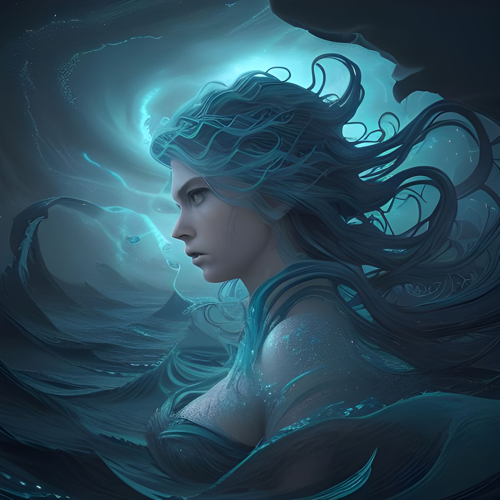 Ocean Hair Water Elemental Reaching for Stars