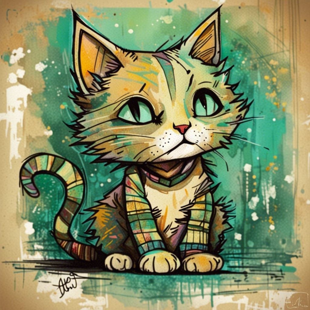 Cute Kitten in Art Brut Style by Pasquini