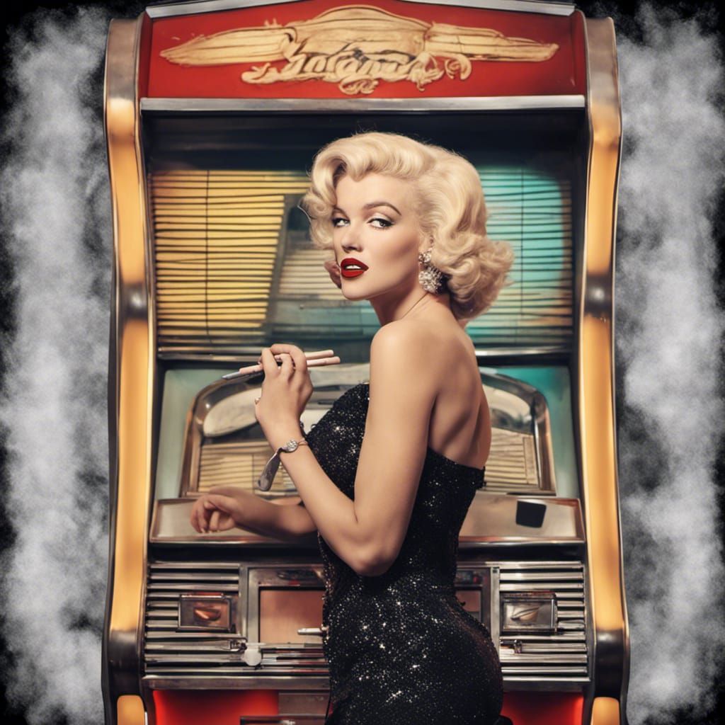 Vintage Jukebox Portrait with Marilyn Monroe Backdrop