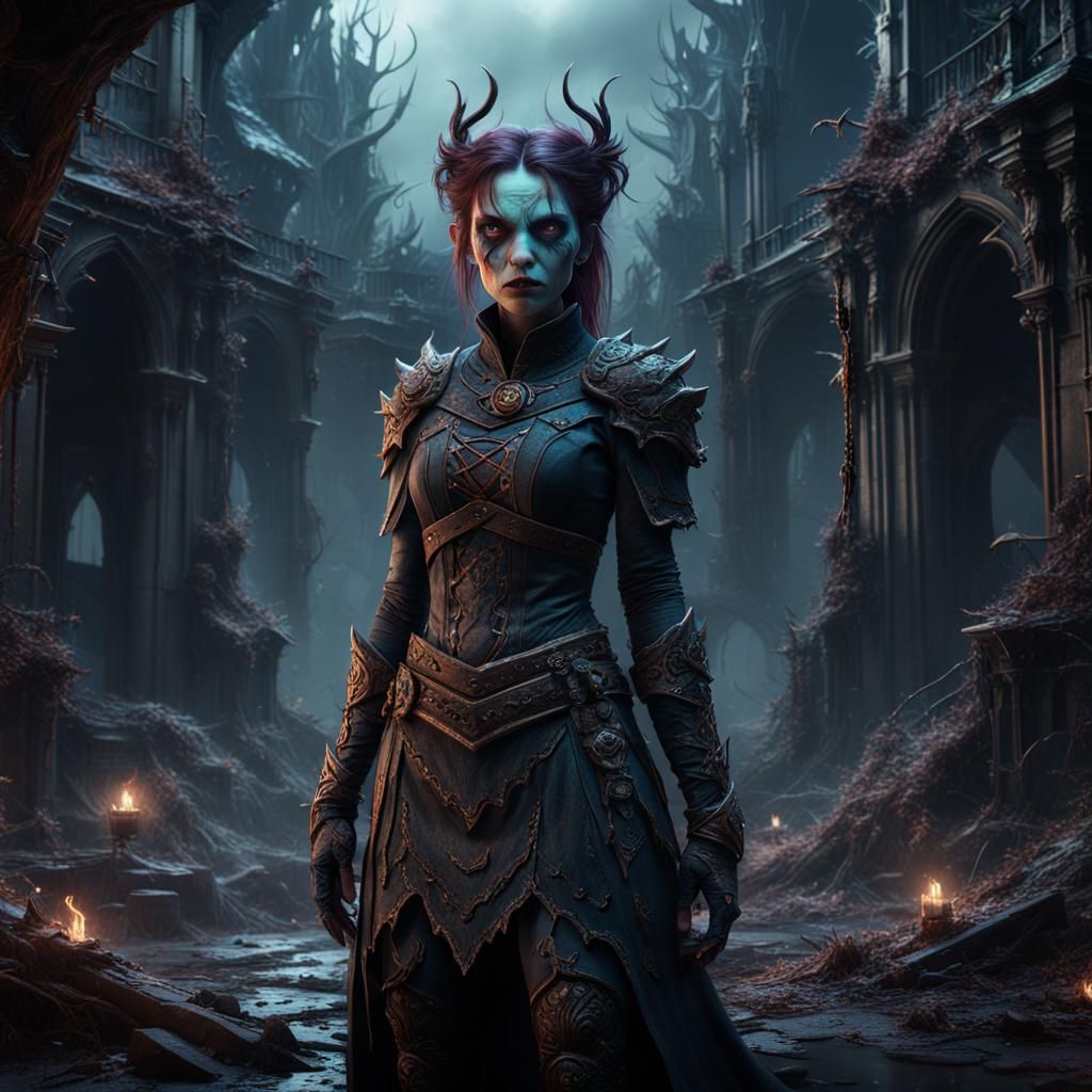 Fantastical Scary Girl in Detailed Matte Painting