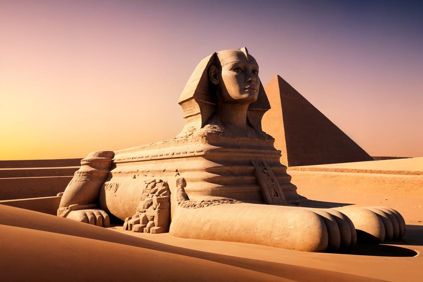 Ancient Sphinx Statue at Sunset in 3D Rendering