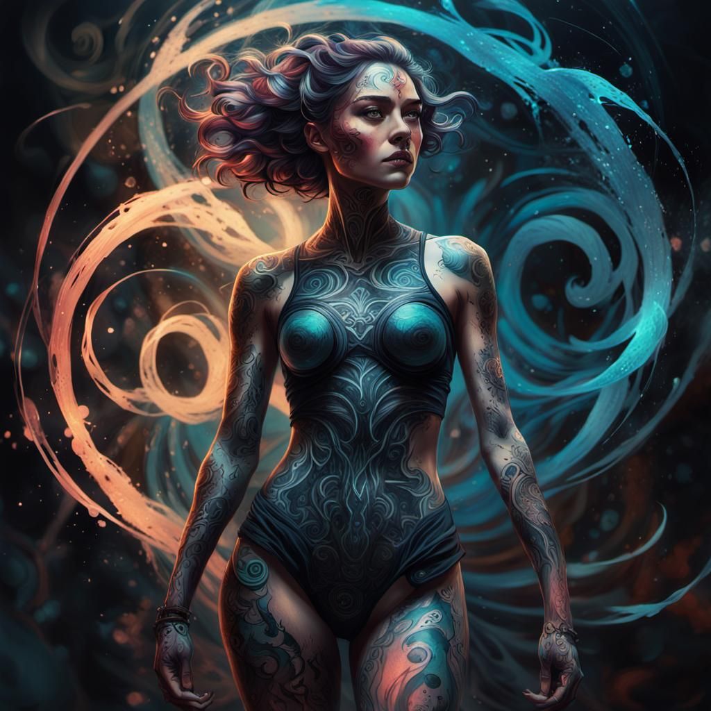 Mystical Ink Woman in Dark Fantasy Style