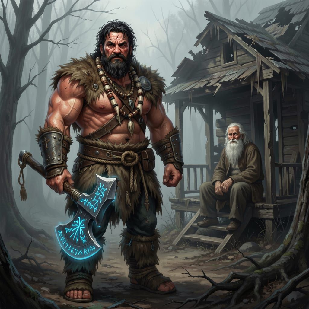 Barbarian Warrior in Troll Hide Armor with Glowing Pants