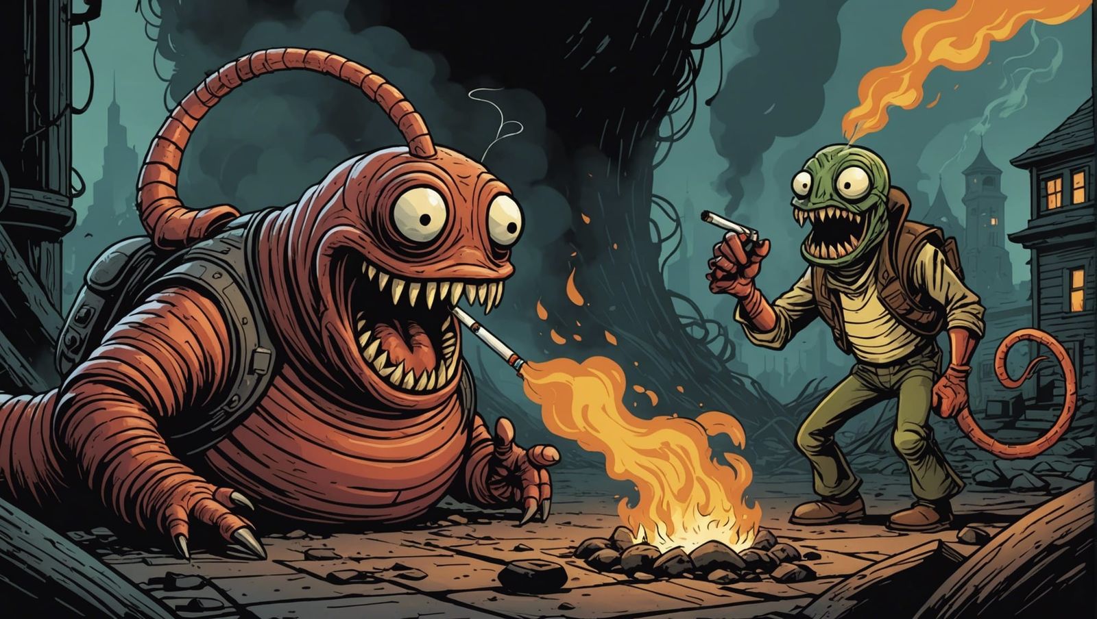 Smoking Worm in Comic Book Style