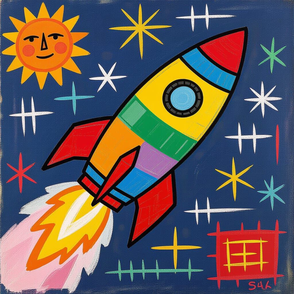 Colorful Crayon Rocket Inspired by Expressive Art