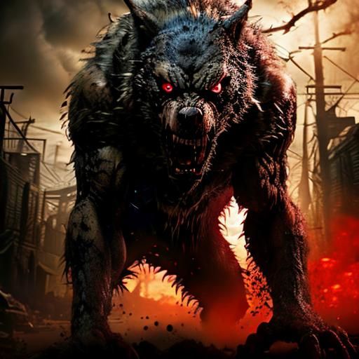 Terrifying Werewolf Portrait in Hyperdetailed Horror Style