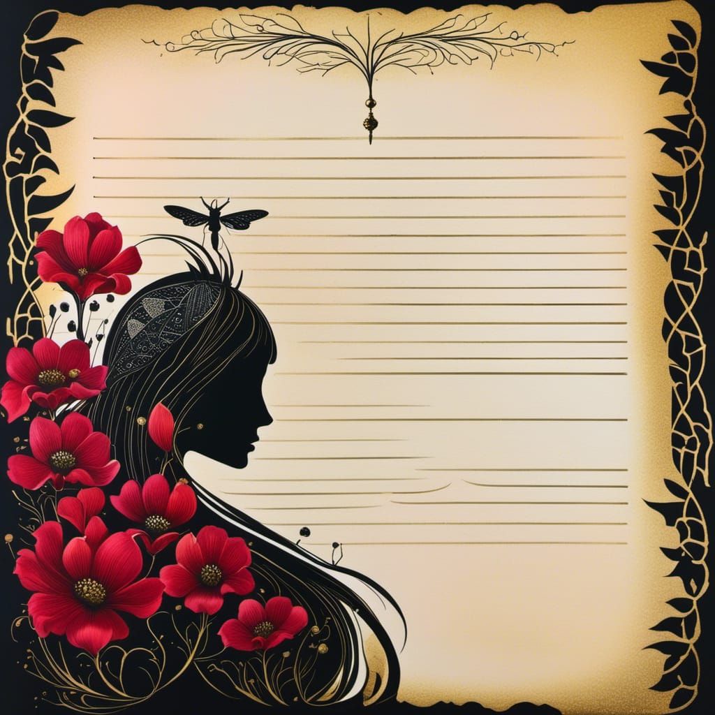 Gothic Steampunk Notebook Page with Dark Flowers