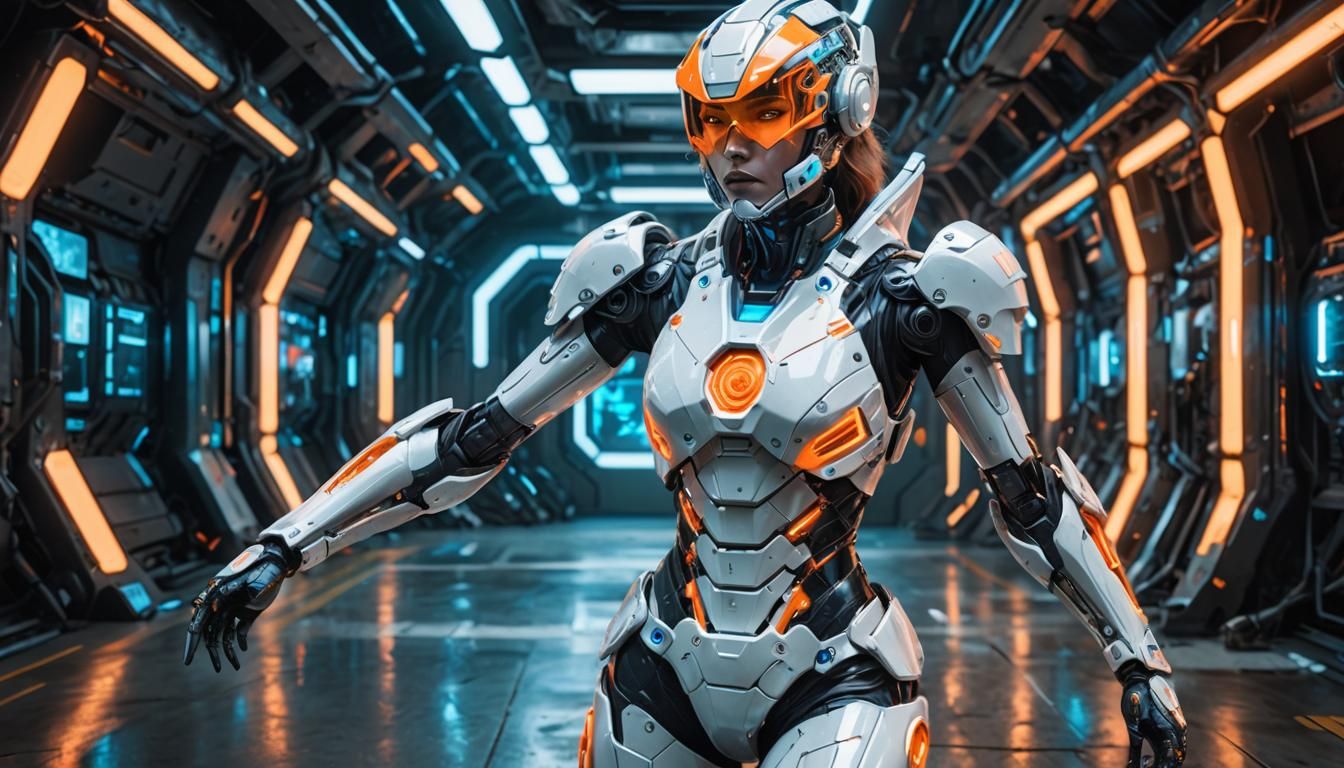 Cyborgs aboard a Space Dock Neon Themed