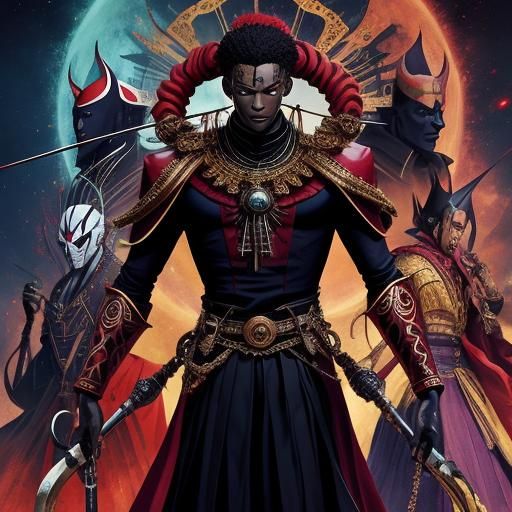 African Voodoo Sorcerer Controlling Demonic Puppets