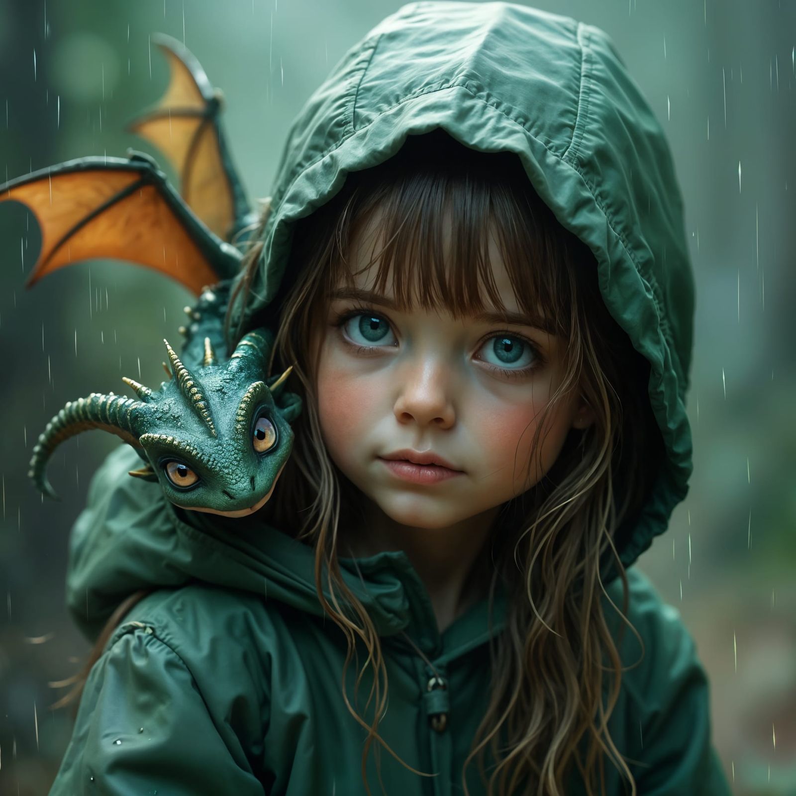 Girl with Dragon Guardian in Photorealistic Style