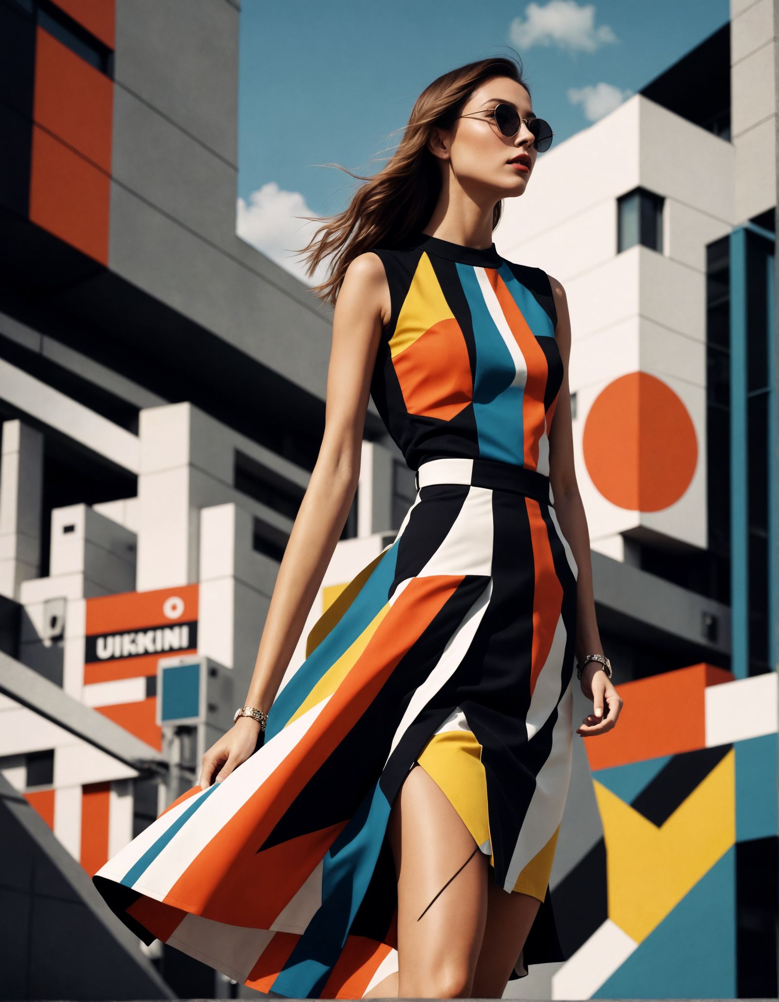 Geometric Chic in Futuristic Cityscape