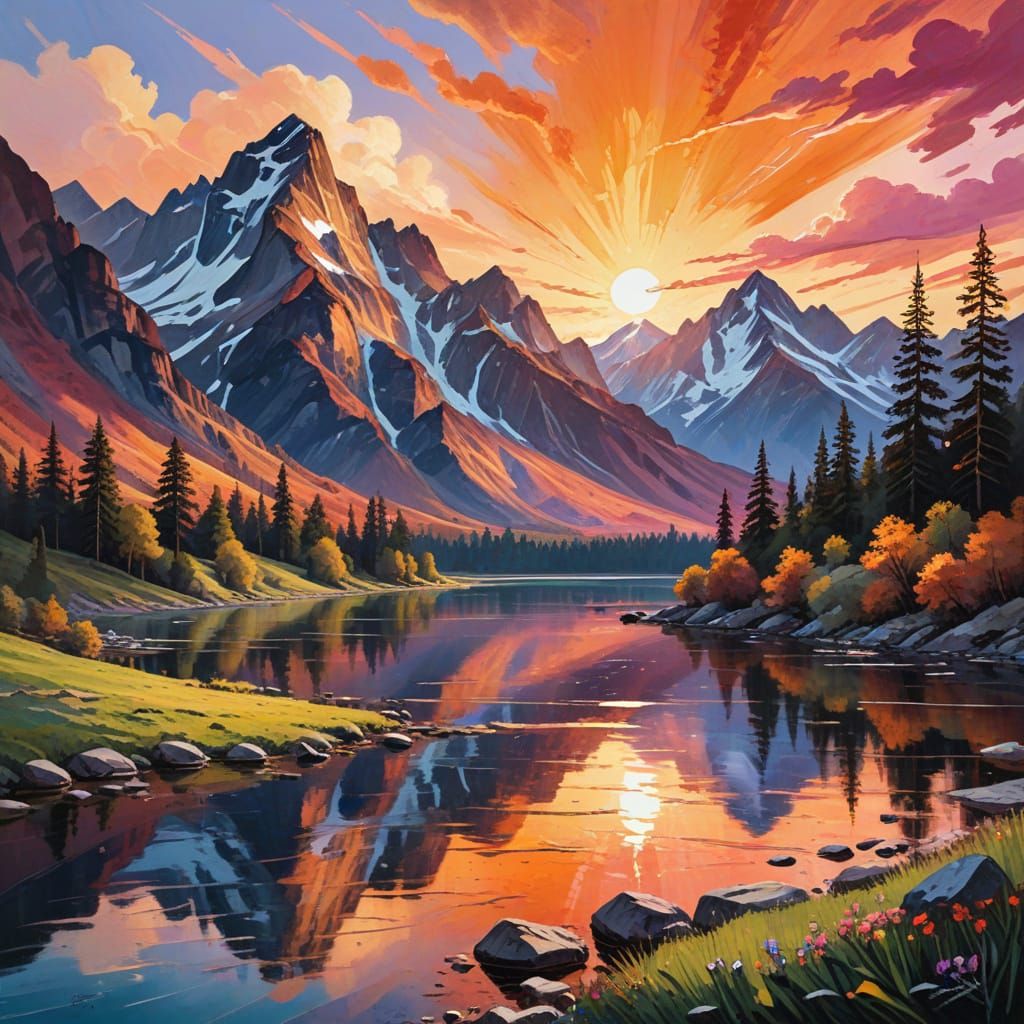 Majestic Mountain Landscape in Vibrant Sunset