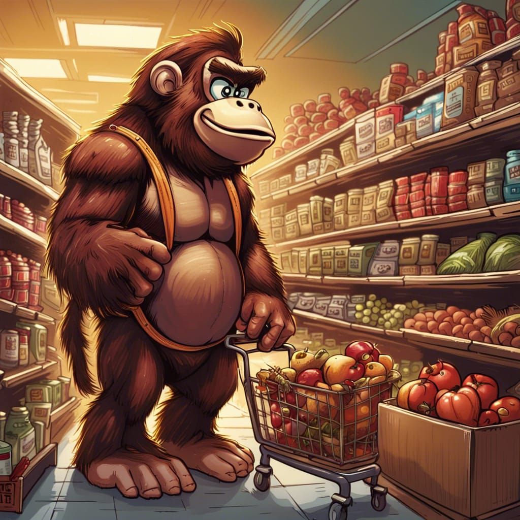 Donkey Kong Grocery Shopping in Comic Book Art