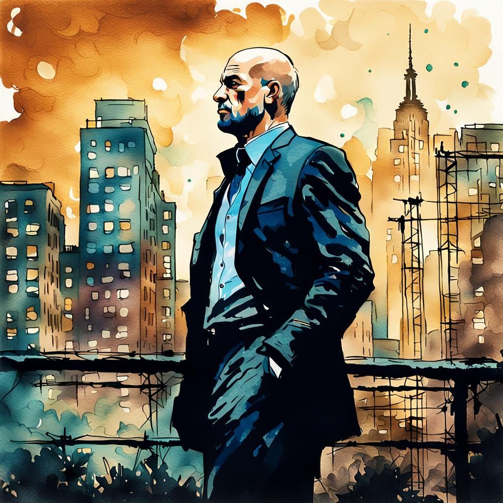 Hitman Portrait in Impressionistic Botanical Ink Style