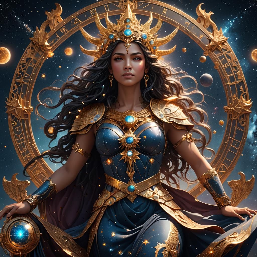 Goddess of Astrology in a Starry Nightscape