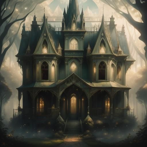 A charming funky old Victorian three-story house with tall w...