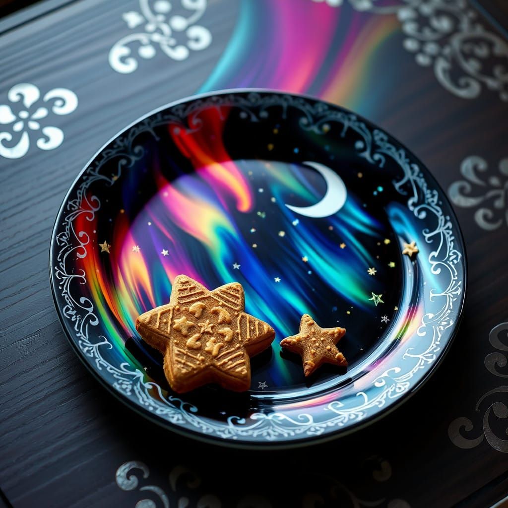 Celestial Plate with Vibrant Aurora and Nebula Inspired Desi...