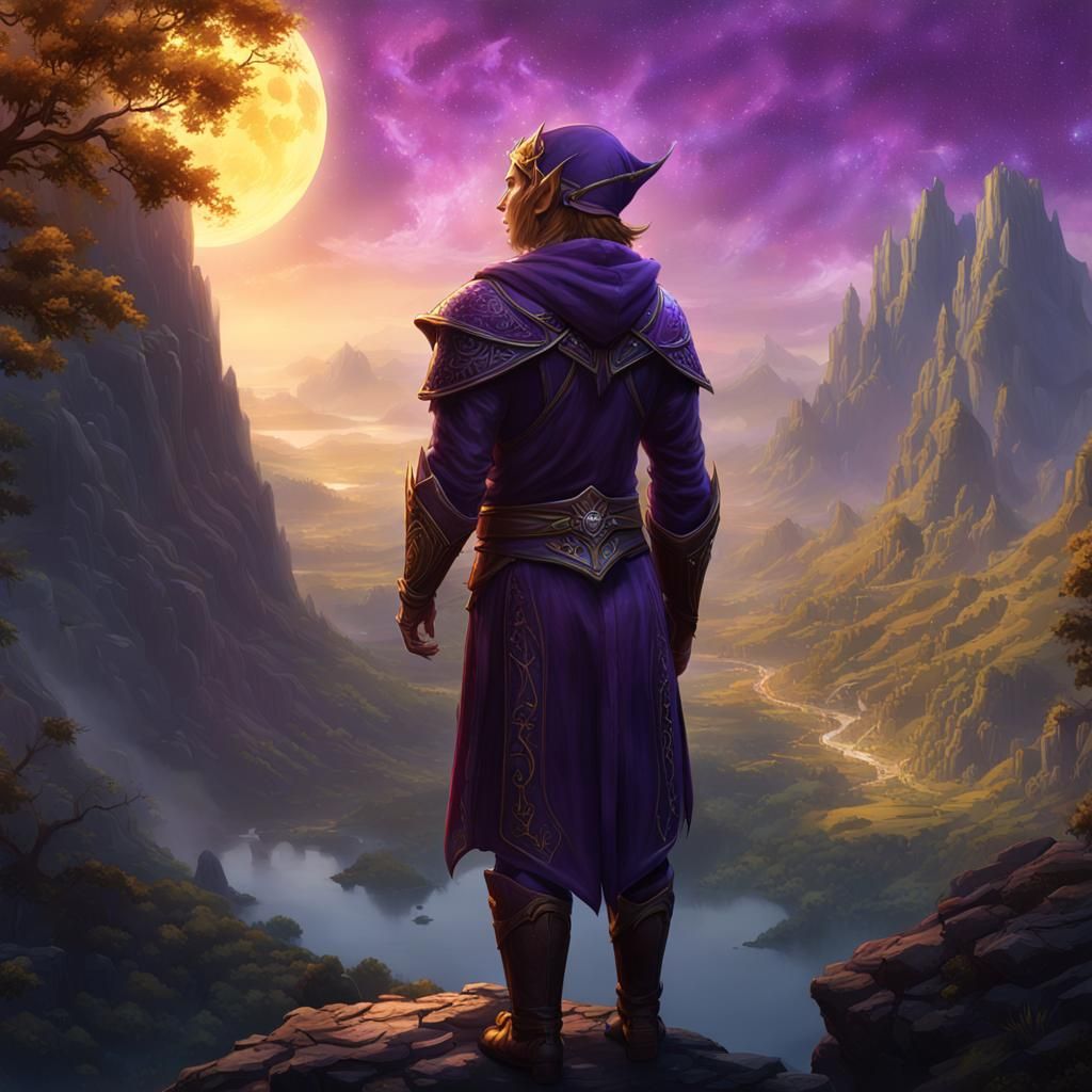 Elf Gazing Skyward: Dark Fantasy Art