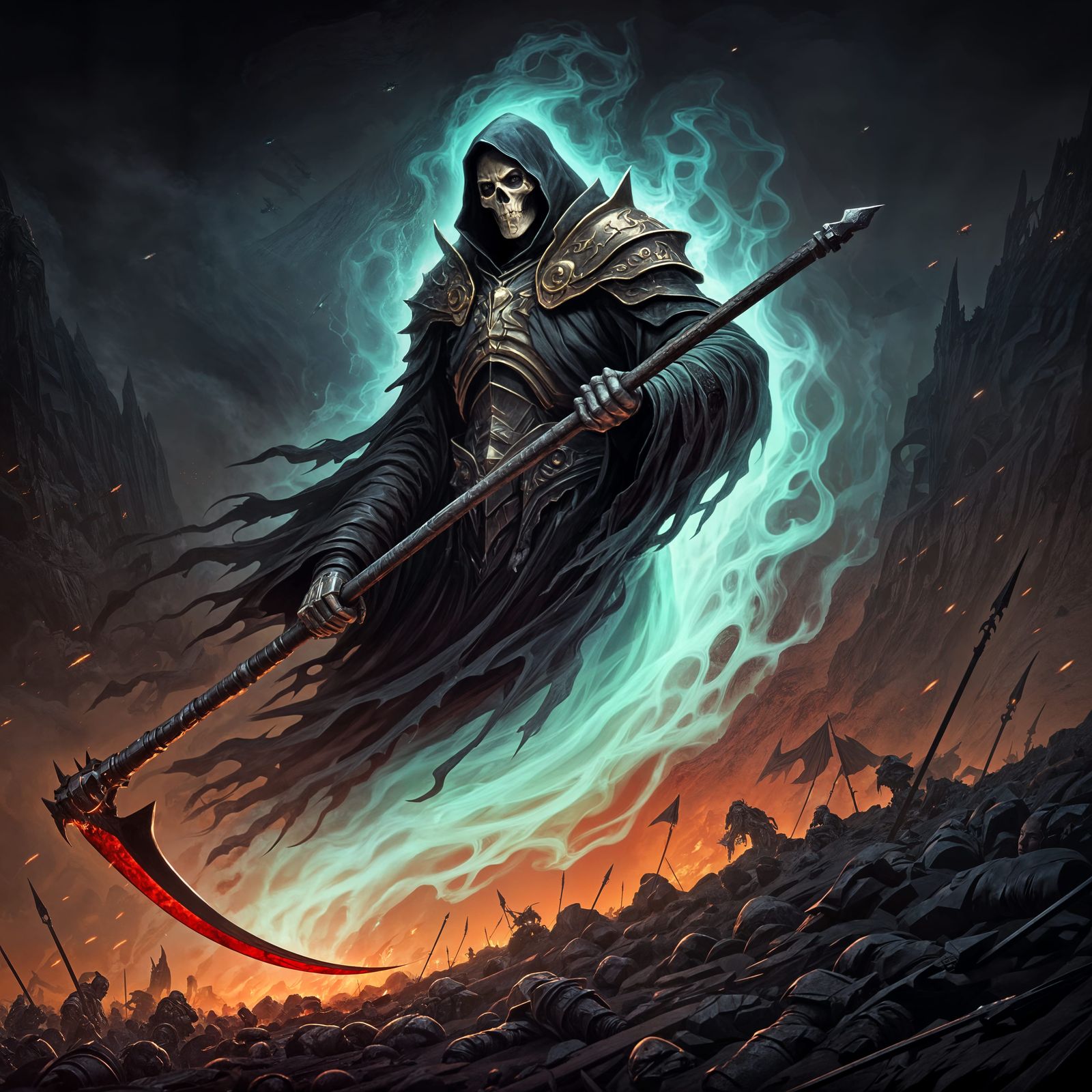 The Grim Reaper Dominates a Bloody Battlefield in Dark Fanta...