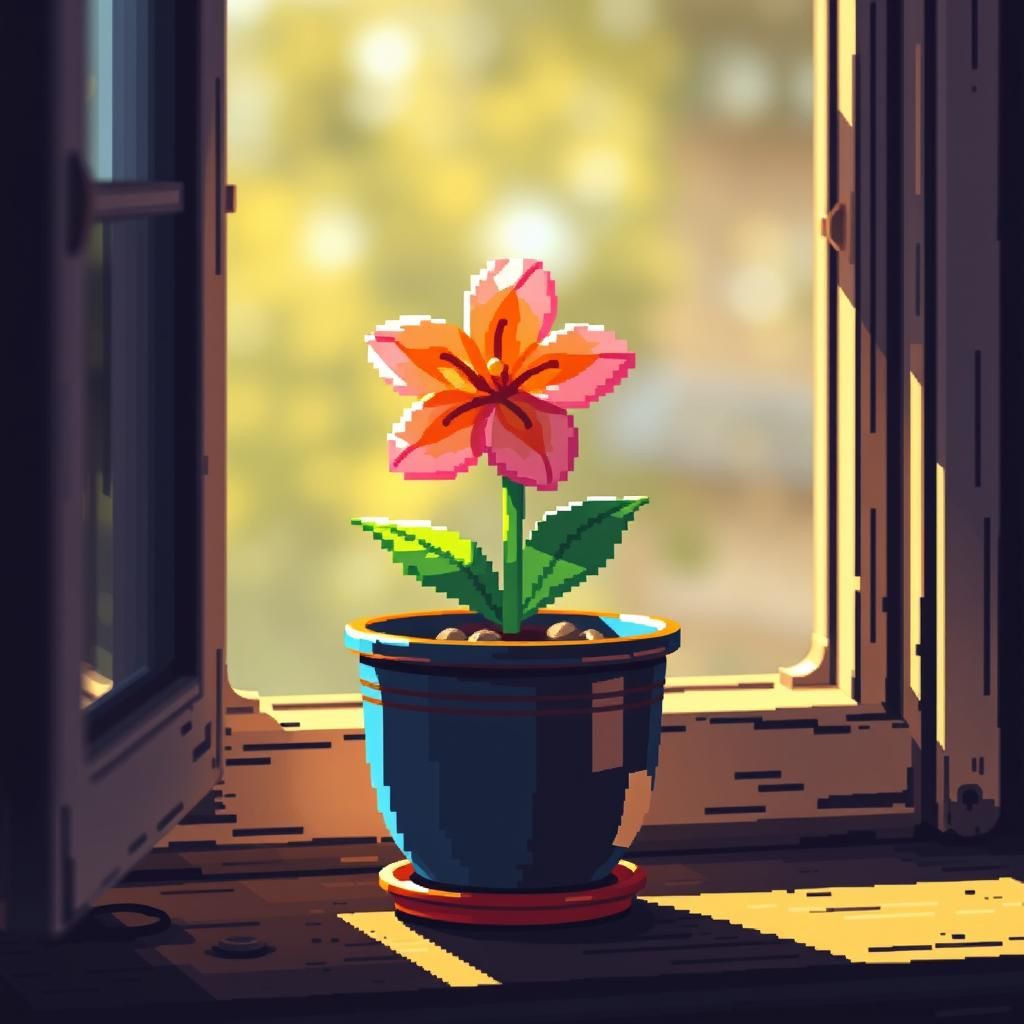 8-Bit Flower in Sunlight: Pixel Art Nostalgia