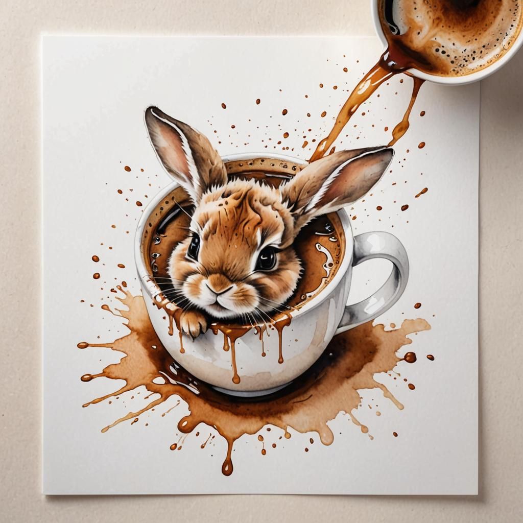 Coffee Spill Creates Bunny Watercolor