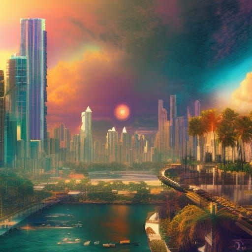 Futuristic Miami 2045: Detailed Matte Painting