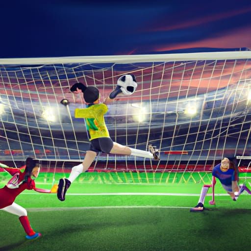 Girl Scores Goal in Hyperrealistic Football Image