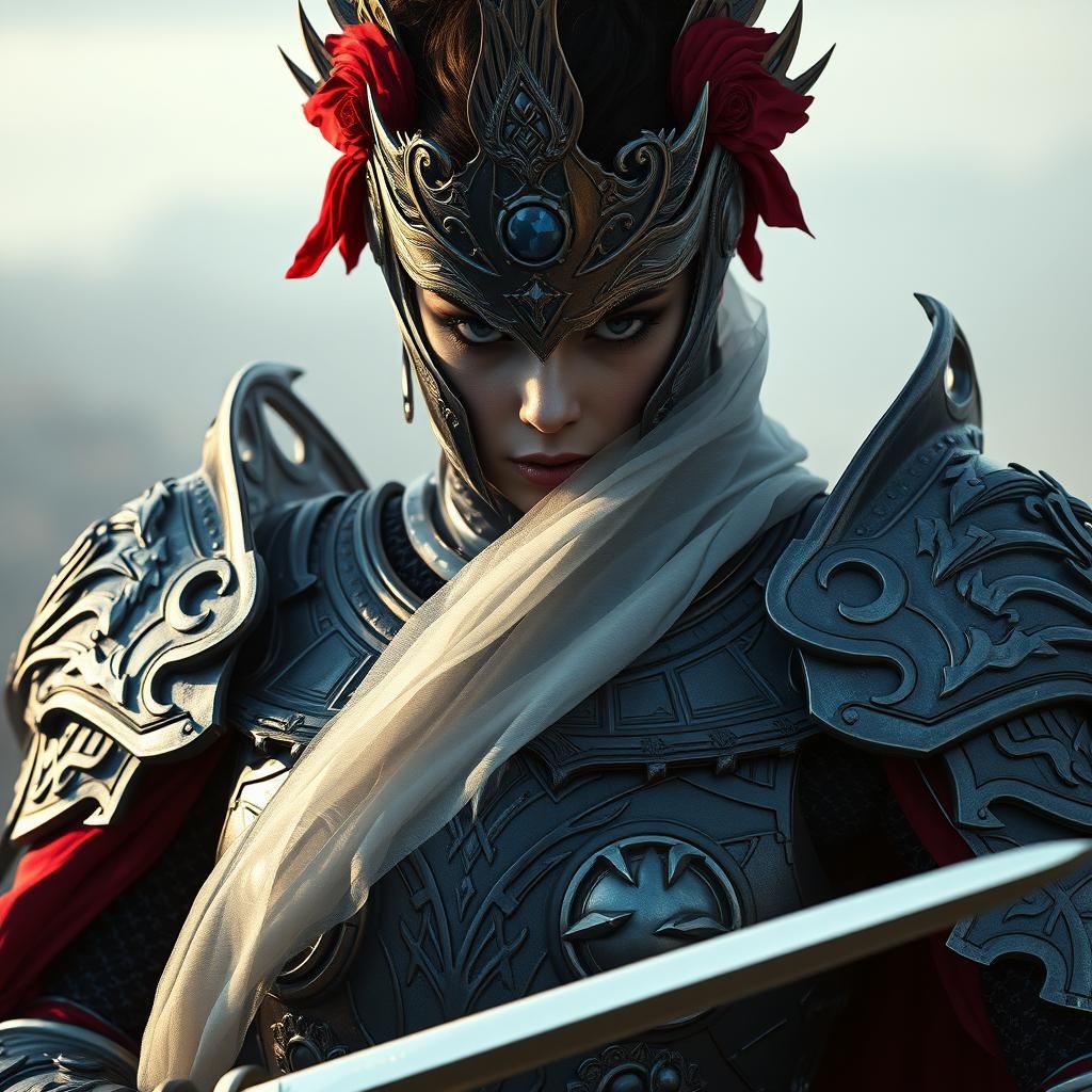 Majestic Battle Queen in Silver Armor