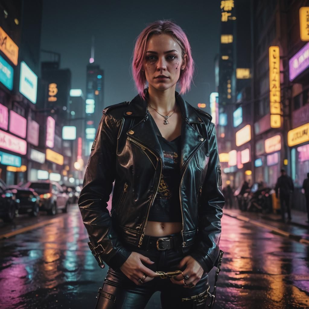 Cyberpunk Metrokab Driver in Neon Cityscape