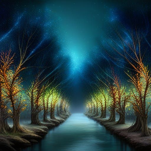 Magical Fantasy Forest with Bioluminescent Flora