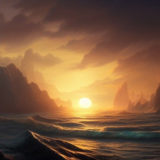Ocean Shore Sunrise in Detailed Matte Painting
