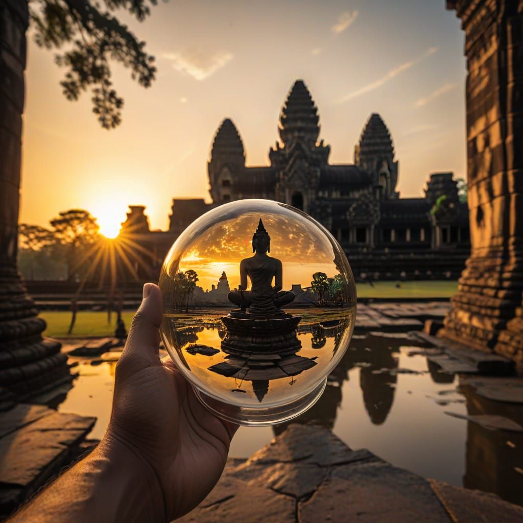 Explorer at Angkor Wat in Glass Apple